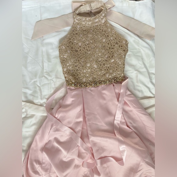Rare Editions Halter Neck Pink Embellished Gown - Picture 2 of 6
